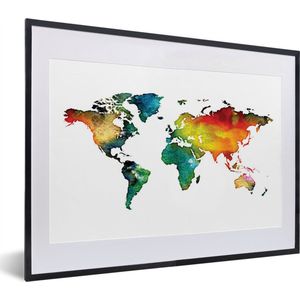 Fotolijst incl. Poster - Wereldkaart - Waterverf - Groen - 40x30 cm - Posterlijst