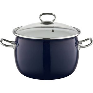 Emalia Berry 24 cm 5L retro geëmailleerde exclusieve kookpan met glazen deksel marineblauw - geschikt voor alle warmtebronnen - kookpannenset - emaille - limited edition - blauw