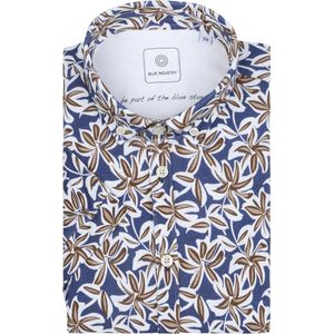 Blue Industry - Short Sleeve Overhemd Print Donkerblauw - Heren - Maat 43 - Slim-fit