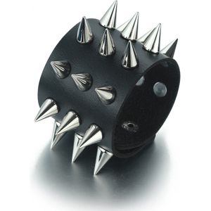 WiseGoods Premium Punk Stud Armband - Armbanden Met Spikes - Gothic Design - Armbandje Leer - Leder Armbandjes - Sieraden - Zwart