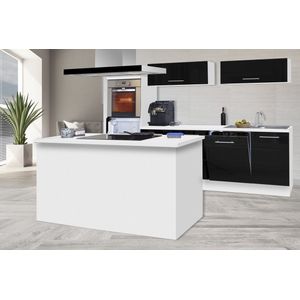 Eilandkeuken 280  cm - complete keuken met apparatuur Amanda  - Wit/Zwart - soft close - keramische kookplaat - vaatwasser - afzuigkap - oven  - spoelbak