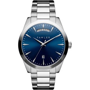 Eric | Blauw en Zilverkleurig Roestvrijstalen Horloge met Dag en Datum