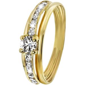 Lucardi Dames Ring met zirkonia - Ring - Cadeau - 14 Karaat Goud - Geelgoud