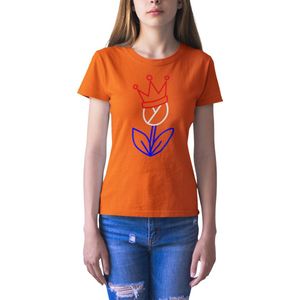 T-shirt kinderen Tulp & Kroontje | Koningsdag Kleding Kinderen | Oranje | maat 146