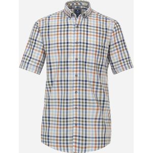Redmond comfort fit overhemd - korte mouw - popeline - bruin geruit - Strijkvriendelijk - Boordmaat: 37/38