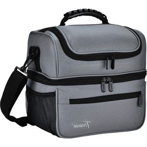 Geïsoleerde Lunch Bag - Grote Capaciteit - Lekvrij - Volwassen Herbruikbare Maaltijd Prep - Bento Box Koeler Tote - Dual Compartment - Canvas - Licht Grijs