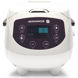 Reishunger Digitale Mini Rijstkoker in Wit - Multicooker met 8 programma's, stoominzet, premium binnenpan, timer en warmhoudfunctie - Rijst voor maximaal 3 personen