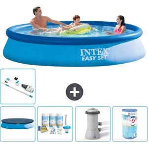 Intex Rond Opblaasbaar Easy Set Zwembad - 366 x 76 cm - Blauw - Inclusief Afdekzeil - Onderhoudspakket - Zwembadfilterpomp - Filter - Stofzuiger