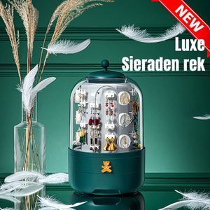 Allernieuwste.nl® LUXE Sieraden Rek Opberg Display Oplossing - Voor Oorbellen, Kettingen, Armbanden, Strikjes - 9 Lades - Roterend Stofvrij - Fashion Green