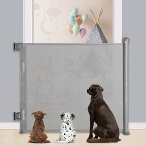 Intrekbare Traphekje 140 x 86 cm Veiligheidshek Voor Baby's en Peuters Geschikt voor Trappen-Gangen-Binnen-Buiten Grijs