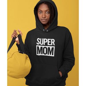 Moederdag Hoodie Super Mom - Kleur Zwart | Maat 4XL | Moederdag Cadeautje Voor Mama's