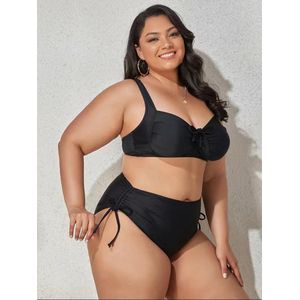 Bikini set 2 delig- Plus Size Casual Stretch Bikini met Hoge Taille- Dames Badmode Badpak Zwempak 126- Zwart- Maat 4XL