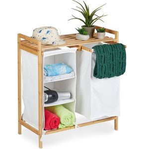 Relaxdays wasmand met badkamerrek - bamboe - modern - wasgoed mand slaapkamer - groot