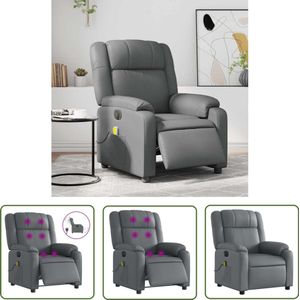 The Living Store Massagestoel verstelbaar elektrisch kunstleer grijs - Elektrische Massagestoel - Massagefauteuil - Comfortstoelen - Ergonomische Stoel - Relaxstoel
