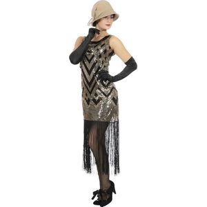 Wilbers & Wilbers - Jaren 20 Danseressen Kostuum - Zilveren Chique Peaky Grace Roaring 20s - Vrouw - Zwart, Zilver - Maat 38 - Carnavalskleding - Verkleedkleding