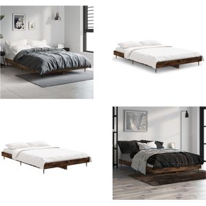 vidaXL Bedframe bewerkt hout gerookt eikenkleurig 120x190 cm - Bedframe - Bedframes - Bed - Bed Frame