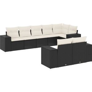 vidaXL 8-delige Loungeset met kussens poly rattan zwart - Loungeset - Loungesets - Tuinset - Tuinbank