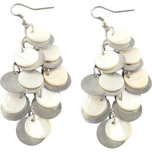 Parelmoeren oorbellen White Shell Circles - oorhangers - parelmoer - sterling zilver (925) - wit - zilver - lang