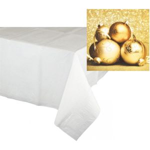 Kerst thema tafelkleed/tafellaken met servetten set goud en wit