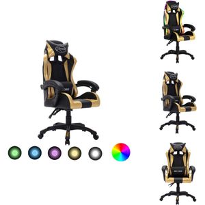 vidaXL Kantoorstoel - Kantoorstoelen - Kantoor Stoel - Kantoor Stoelen - Racestoel met RGB LED-verlichting kunstleer goudkleurig en zwart