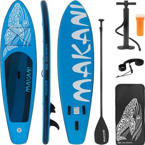 Opblaasbare Stand Up Paddle Board Makani Blauw, 320x82x15 cm, incl. pomp en draagtas, gemaakt van PVC en EVA