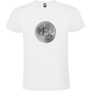 Wit t-shirt met groot 'BitCoin print' in Grijze tinten size M