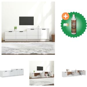vidaXL Tv-meubel 158-5x36x45 cm bewerkt hout hoogglans wit - Kast - Inclusief Houtreiniger en verfrisser