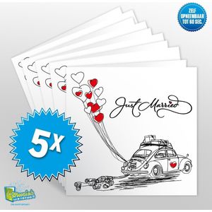5x Muziekwenskaart - Just married – zelf opneembaar – 60 seconden – 21x21cm – hoge kwaliteit – inclusief envelop
