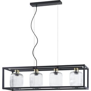 Hanglamp Canyon - Luxe hanglamp - 4 glazen lampkappen - Zwart metaal