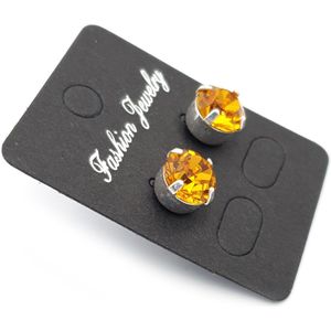 Zilveren oorstekers met een 8 mm rond oranje Swarovski Sunflower element kristal steentje