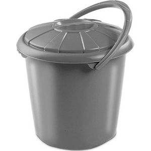 Grijze vuilnisbak/prullenbak emmer met deksel 14 liter 34 x 32,5 cm - Kunststof/plastic vuilnisemmer - Afval scheiden - GFT afvalbak - Luieremmer