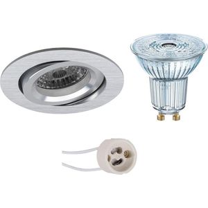 LED Spot Set - OSRAM Parathom PAR16 927 36D - Pragmi Aerony Pro - GU10 Fitting - Dimbaar - Inbouw Rond - Mat Zilver - 3.7W - Warm Wit 2700K - Kantelbaar - Ø82mm