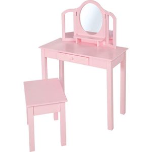 Kinder Dressoir Make-Up en Kaptafel met Spiegel en Kruk Roze - content in html toevoegen make up tafel