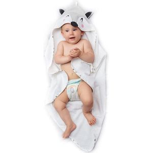 Babyhoedje voor meisjes en jongens - Fox Head Hood - Baby badjasje 100% Zacht organisch katoen, Oeko TEX-gecertificeerd, vrij van chemische producten - 70x70 cm Babyhanddoek, 0-12 maanden - Grijs