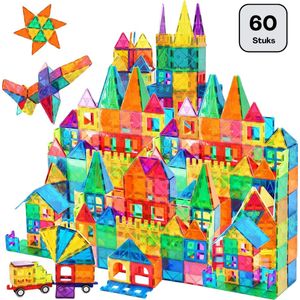 Magnetic tiles - Magnetisch speelgoed - Magnetisch Bouwspeelgoed - Magnetische tegels - Magnetic Toys - Bouwset - Speelgoed - Magnetic - Magnetisch - Constructie speelgoed - Montessori - Set - 60 stuks