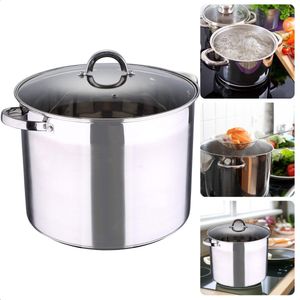 Cheqo® RVS Soeppan - 9.5 liter - 26 cm Diameter - 19 cm Hoogte - Glazen Deksel - Maatverdeling - Gas, Elektrisch, Keramisch, Inductie, Halogeen, Oven - Vaatwasserbestendig - Alle Warmtebronnen