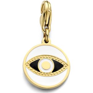 CO88 Collection 8CH-00029 Stalen Bedel - Oog - Zwart en Wit Emaille - 15 mm - Carabijnhaak - Goudkleurig