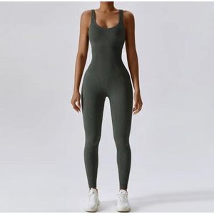 RIBBY LONG GYM JUMPSUIT - Maat M - Oliver- Legergroen - Olijfgroen - Groen - Jumpsuit - Gym wear - Gymkleding - Sportkleding - Yogakleding