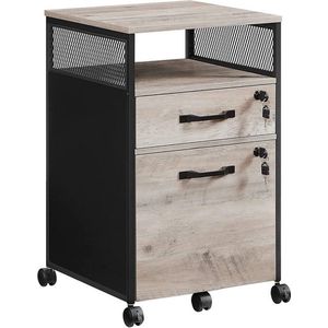 Rootz Mobiele Kast - Archiefkast - Mobiele Container - Afsluitbare Mobiele Container - Afsluitbare Kast - Spaanplaat/Staal - Greige/Zwart - 44 x 42 x 69 cm