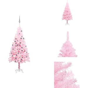 vidaXL Kunstkerstboom - Roze - 120 cm - Met LED-verlichting - Decoratieve kerstboom