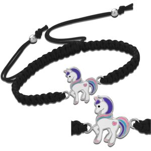 Armband meisje | Eenhoorn armband | Katoenen armband, zilveren eenhoorn met paarse manen