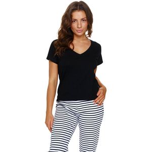 Doctor Nap Pyjama Dames Viscose Katoen Korte Mouw Lange Broek Stripes Zwart PM.7243 40 / L