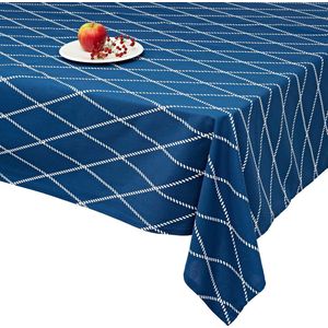 tafelkleed - waterdicht - luxe van 100% katoen - zacht - ademend beste kwaliteit in modern design maritieme hanze-look met koordpatroon kreukvrij vallend (140 x 180 cm blauw wit)