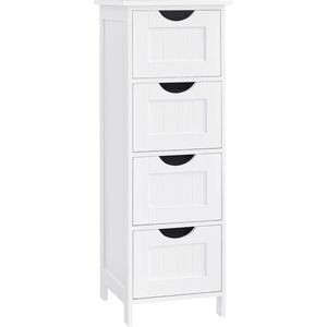 Badkamerkast, Smal Houten Badkamerkast met 4 Laden, 30 x 30 x 82 cm, Woonkamer, Slaapkamer, Gang, Diep Vrijstaand, Ruimtebesparend, Wit