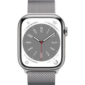 Apple Watch Series 8 - 4G - 45mm - Zilver Roestvrijstaal - Zilver Milanees bandje