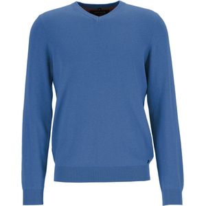 MARVELIS modern fit trui katoen - V-hals - jeansblauw - Maat: 3XL