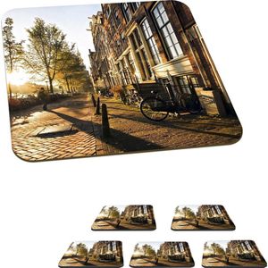 Onderzetters voor glazen - Amsterdam - Fiets - Straat - 10x10 cm - Glasonderzetters - 6 stuks