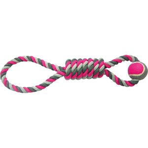 Duvoplus - Speelgoed Voor Dieren - Hond - Knoop Katoen Pendel Met Tennisbal 53cm Grijs/roze - 1st