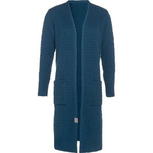 Knit Factory Jaida Lang Gebreid Dames Vest - Grof gebreid donkerblauw damesvest - Cardigan voor de herfst en winter - Lang vest tot over de knie - Petrol - 40/42 - Met steekzakken