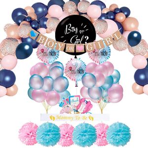 Gender Reveal Versiering Feest Pakket Babydouche - ballonnenboog, slingers, ballonnen en gender reveal ballon XXL- Decoratie Babyshower geboorte kind Baby Shower Jongen of Meisje